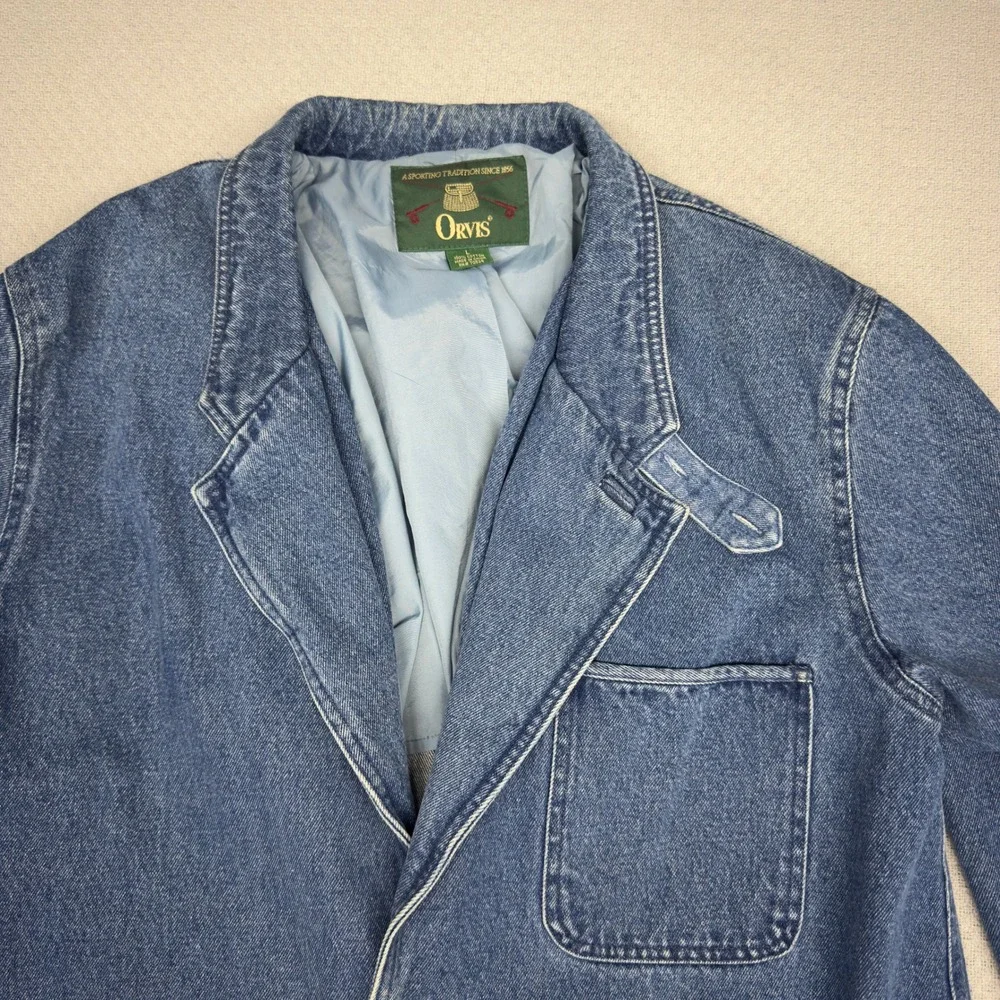 Vtg Orvis Denim Chore Coat Mens Large Two Button Blazer Western Retro Jacket